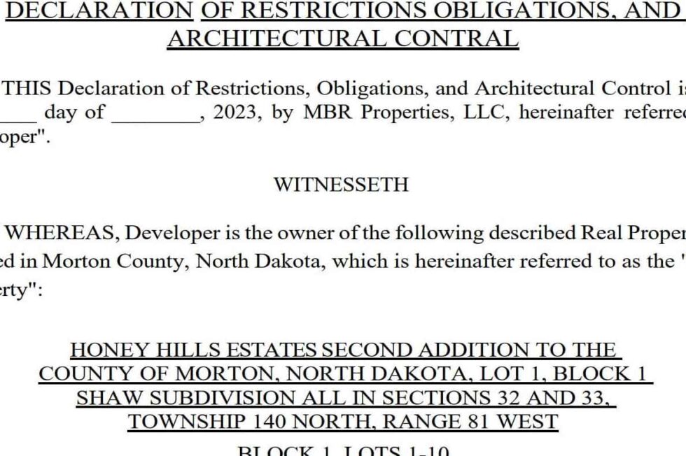 Lots, Covenants & Plat Maps Honey Hills Estates, Mandan, ND